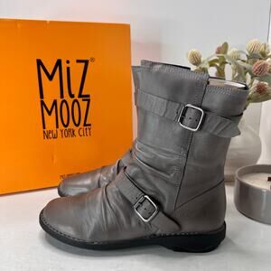 Miz Mooz Pasha Buttery Soft Leather Boot Ruched Zip Up Graphite Women 39/8.5 NWB